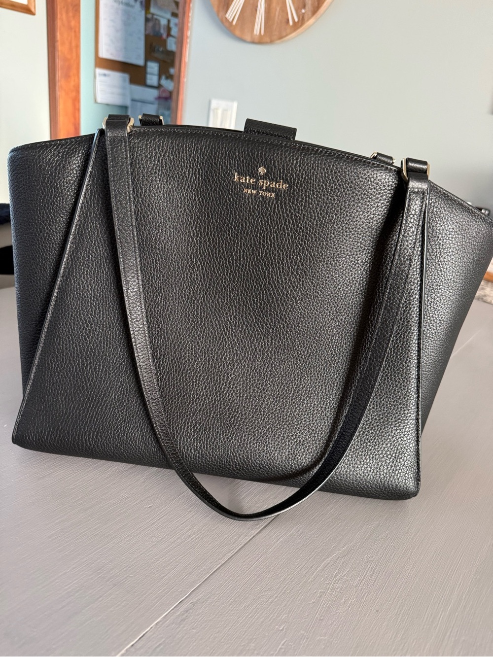 Kate Spade Black Pebbled Leather Tote with Gold Logo